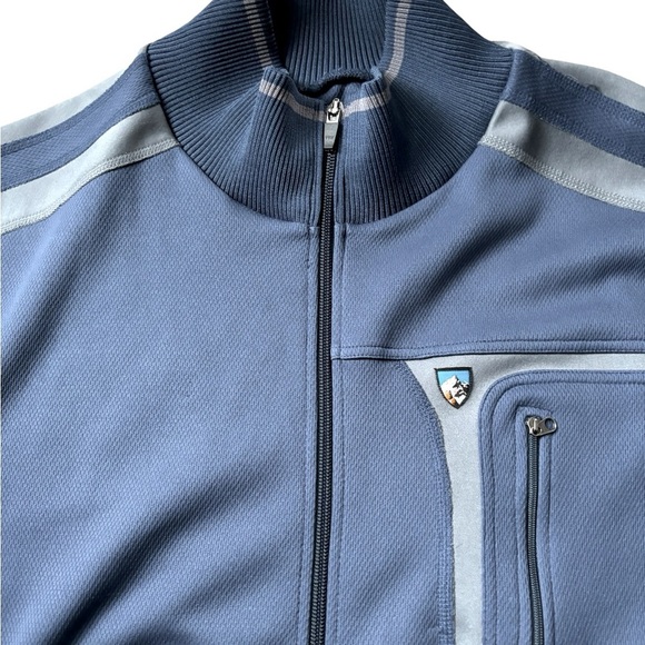 Kuhl Men's Trak Jacket Sz L Mountains Hike Climb Outdoors Arm Stripe Blue Gray - Picture 6 of 12